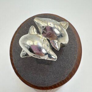 VTG Sterling Silver 925 Two Dolphins Band Bypass Design Ring Size 9.25